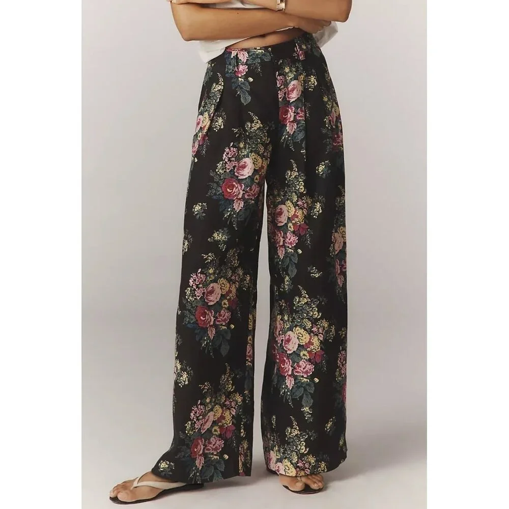 NWT Size M- The Avery Pleated Wide Leg  Trousers Maeve 100% Linen (NWT US$ 148) - Picture 5 of 16